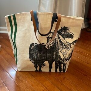 Woven horse print large tote bag